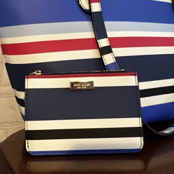 ♠️♠️ Kate Spade Blue Red White Striped Laurel Way Bitsy Card Holder - Picture 4 of 5